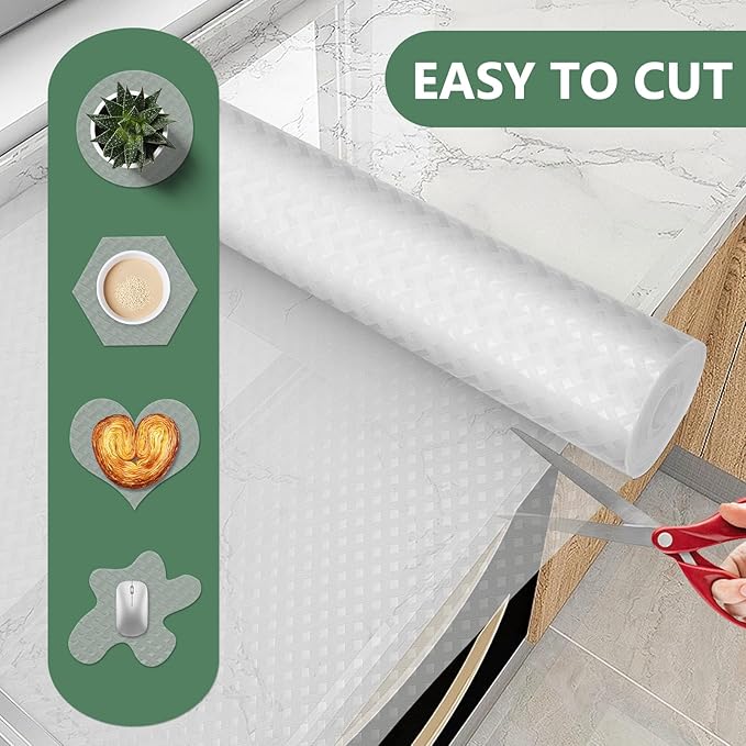 Shelf Liners, Non-Adhesive Drawer Liner, Waterproof & Oil-Proof Kitchen Cabinet Cupboard Liner Plastic EVA Material BPA Free Fridge Liner Mats Paper Protector for Shelves (Clear/12in x 240in) - Image 3