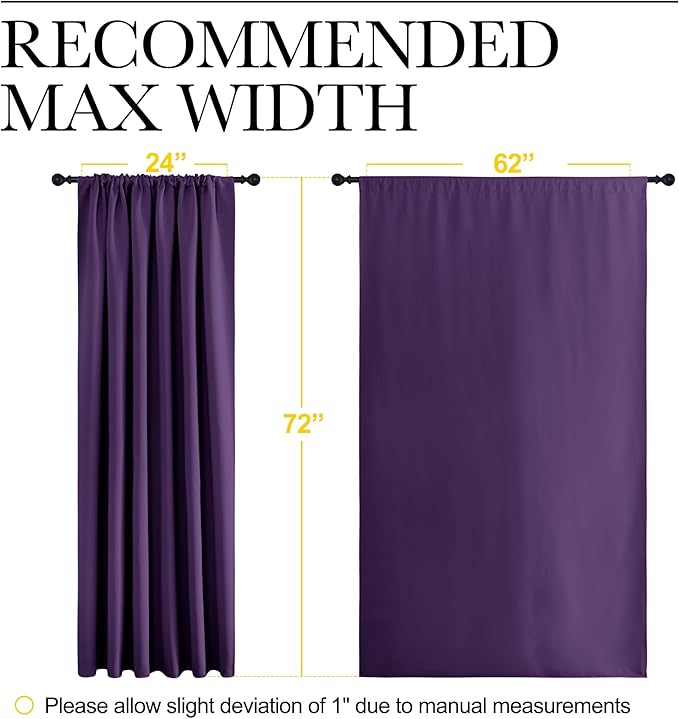 NICETOWN 2 Panels Blackout Curtains, Rod Pocket Window Curtains Room Darkning Drapes for Bedroom/Living Room, Thermal Insulated Solid Draperies for Home Office/Study, 62 by 72-Inch, Royal Purple - Image 6