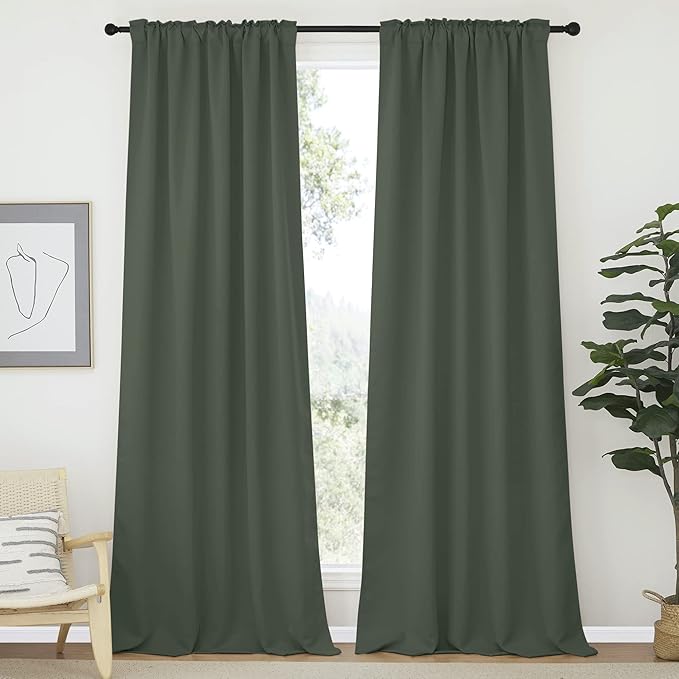 NICETOWN Bedroom Blackout Curtain Panels - (Dark Mallard Color) 52 x 108 inch, 2 PCs, Insulating Energy Saving Solid Rod Pocket Blackout Drapes for Hall, Villa - Image 2