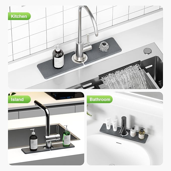 15.8" x 4" Stone Faucet Mat for Kitchen Sink, Quick Drying Diatomite Sink Tray, Faucet Sink Splash Guard for Prevents Moisture Buildup (Dark Gray) - Image 8
