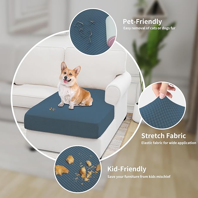 Easy-Going Stretch Sectional Couch Covers 1 Piece Chaise Lounge Slipcover L Shape Separate Cushion Couch Seat Chaise Cover for Both Left/Right Sectional Couch Bluestone - Image 4