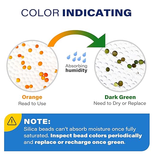 LotFancy Silica Gel Packets, 10 Gram 30 Packs Rechargeable Desiccant Dehumidifier, Indicating (Orange to Dark Green), Moisture Absorbing Bag for Clothes Shoes Ammo Storage - Image 3