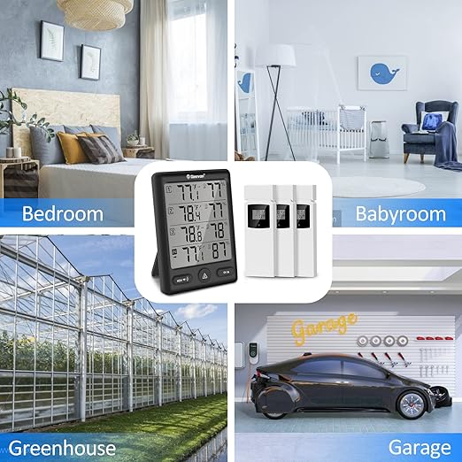 Geevon Indoor Outdoor Thermometer Wireless with 3 Remote Sensors, Digital Hygrometer Thermometer, Wireless Temperature Humidity Monitor Gauge with 200FT/60M Range (Black) - Image 8