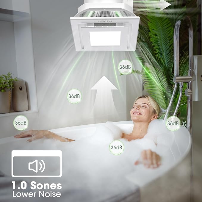FASDUNT Bathroom Exhaust Fan with Light, 1.0 Sones Ultra Quiet Ceiling Mount Ventilation, 120 CFM for Moisture and Odor Removal, Easy Install in Home Bath and Shower Room - Image 4