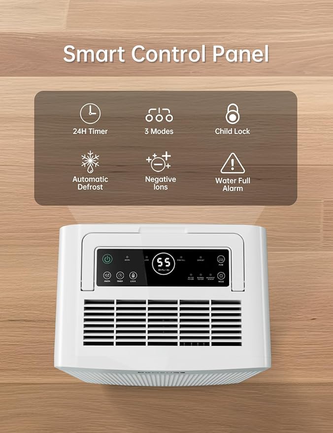 HUMSURE 4500 Sq. Ft 80 Pints Dehumidifier Equipped With Drainage Hose, Automatic Defrosting, for Basement, Home, Bathroom, Bedroom,24-Hour Timer Function - Image 5