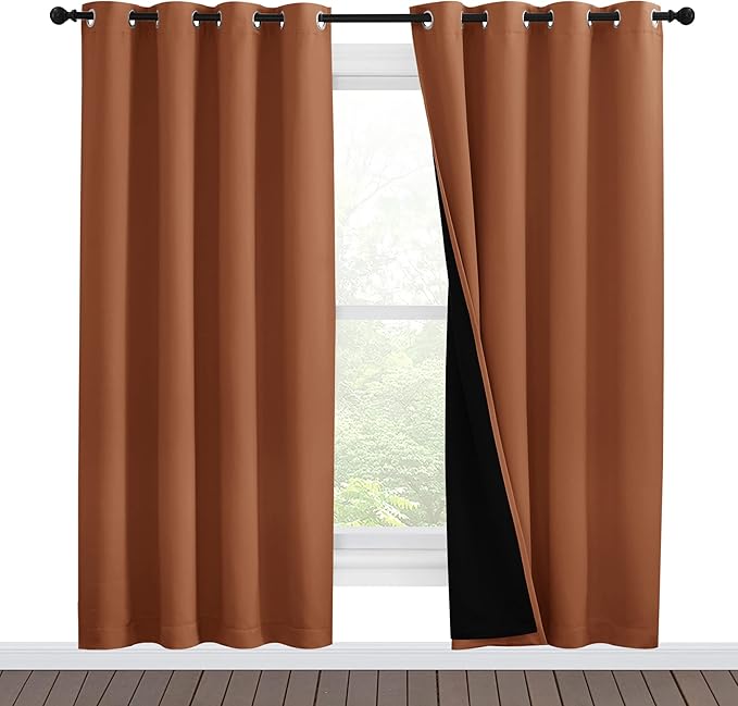NICETOWN 100% Blackout Window Curtain Panels, Full Light Blocking Drapes with Black Liner for Nursery, 78-inch Drop Thermal Insulated Draperies (Burnt Orange, 2 Pieces, 55-inch Wide Per Panel) by NICETOWN