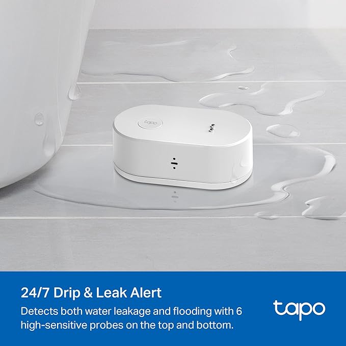 TP-Link Tapo Smart Water Leak Detector, Requires Tapo Hub, Water Leak Sensor Wi-Fi with Rapid Dripping Detection, 90dB Adjustable Alarm, App Alerts, Compatible with Alexa and Google Home, T300 - Image 2