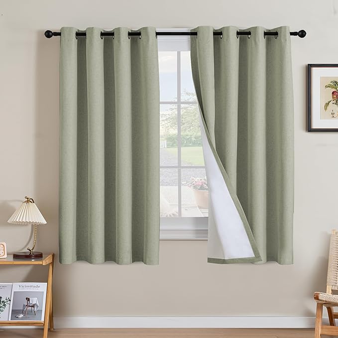 H.VERSAILTEX Linen Curtains 100% Blackout Curtains for Bedroom 63 inch Long Full Light Blocking Nature Linen Blended Window Curtains for Living Room Nickel Grommet (2 Panels, Heathered Tea) by HVERSAILTEX