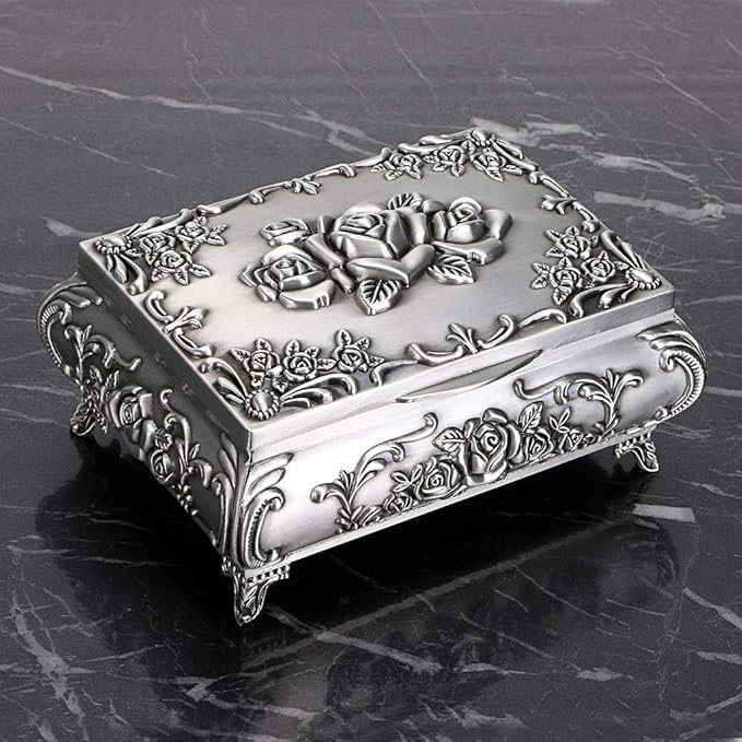 Hipiwe Vintage Metal Jewelry Box Small Trinket Jewelry Storage box For Rings Earrings Necklace Treasure Chest Organizer Antique jewelry Keepsake gift Box Case for Women (Medium) - Image 6