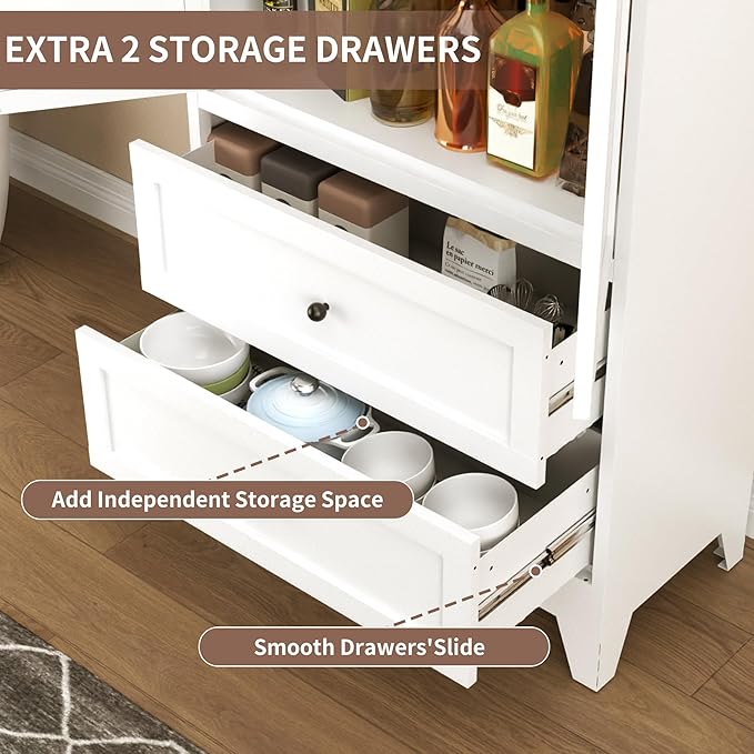 Kitchen Pantry Storage Cabinets with Drawers, 72" Tall Kitchen Cupboard Metal Pantry Cabinet with Adjustable Shelves, for Home Office Living Dining Room, Assembly Required(White) - Image 5