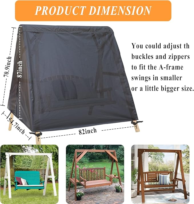 Patio Swing Cover A-Frame Swing Covers Waterproof 3 Seat UV Resistant Weather Protector for Outdoor Courtyard Patio Furniture Black - Image 2