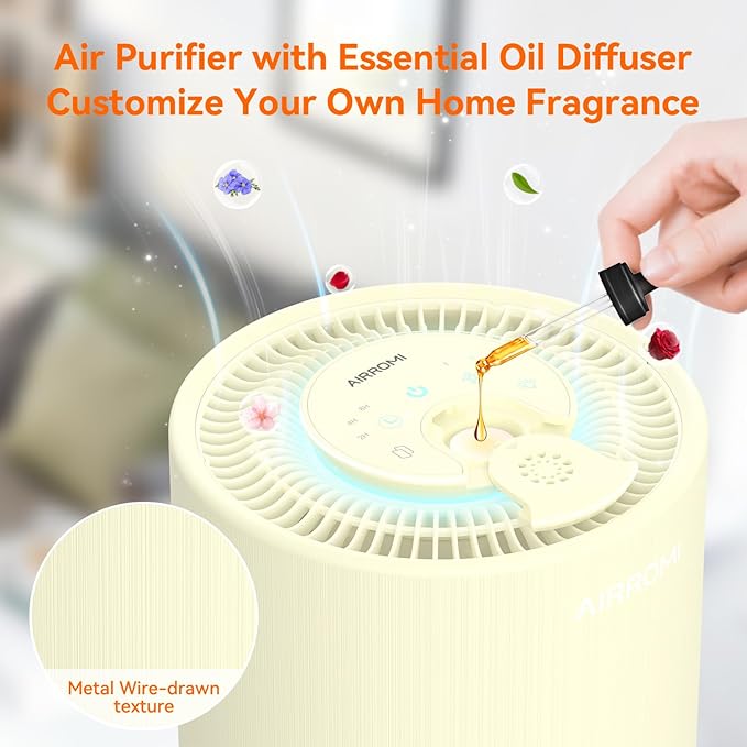 AIRROMI Air Purifier for Bedroom with HEPA Fet Filters, Pet Air Purifiers for Home Cat Pee Smell, Covers Up to 990Ft², Quiet 360° intake Air Cleaner for Allergies Dust Smoke Odor A2001 Yellow - Image 5