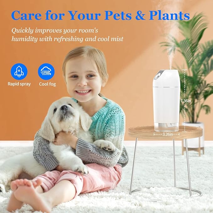 Mini Humidifier-Battery Operated 480ml Cordless Portable Small Humidifier USB Rechargeable Personal Desktop Humidifiers With Night Light & 4 Spray Modes for Car, Baby, Plants (White, 2600mAh) - Image 5