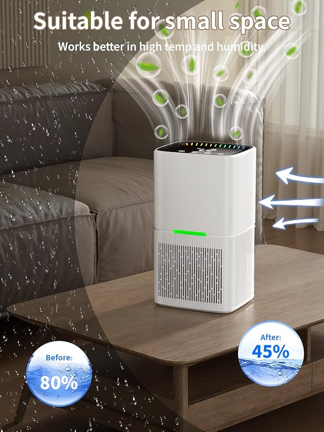 Dehumidifier, 60 OZ Water Tank, Dehumidifiers for Home, 500 sq. ft. Dehumidifier for Basement Bathroom Bedroom with Auto Shut Off, 7 Colors LED Light, Quiet Dehumidifiers with Sleep Mode (White) - Image 4