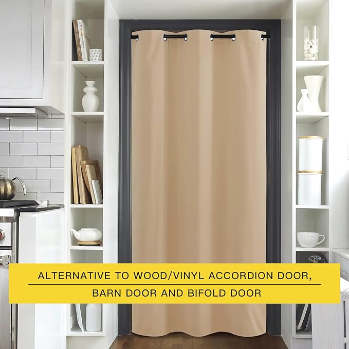 NICETOWN Sound Barrier Door Curtain, Laundry Room Divider for Office, Vintage and Sliding Room, Room Dividers Ideas for Loft, Dorm, Hotel, Living Room (Biscotti Beige, 1 Pack, 8ft Tall x 5ft Wide) - Image 4