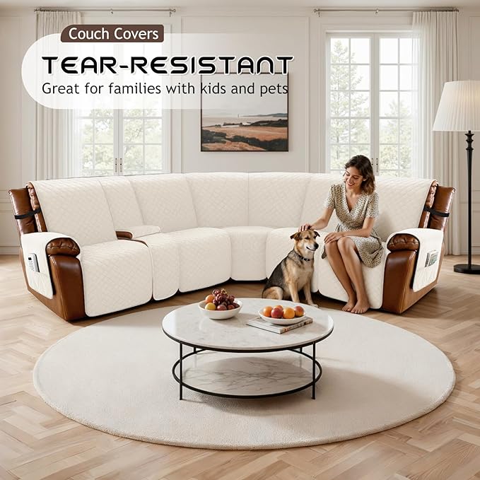 Arfntevss Recliner Sectional Couch Covers for Reclining Sectional L Shape Sofa Cover Non Slip Washable Recliner L Shaped Slipcover Middle Console Protector (1 Console Cover, Beige) - Image 5