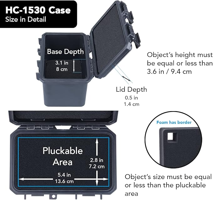 Lykus HC-1530 Mini Hard Case Dry Box with Foam Insert, Interior Size 5.8x3.3x3.7 in, IP66 Splash-Proof, Suitable for Cellphones, Tools, Small Devices and More - Image 3