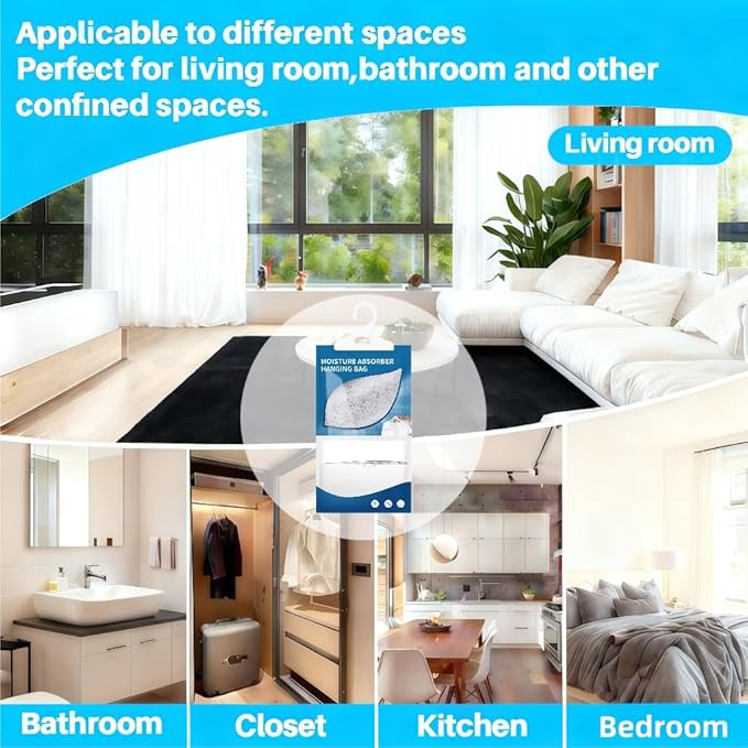 Moisture Absorbers Packets, Dehumidifier Bags, Hanging Moisture Absorber Bag, Humidity Packs,Closet Dehumidifier,Unscented Desiccant in Wardrobes, Bedrooms, Bathrooms,Kitchen (6 PACK) - Image 6