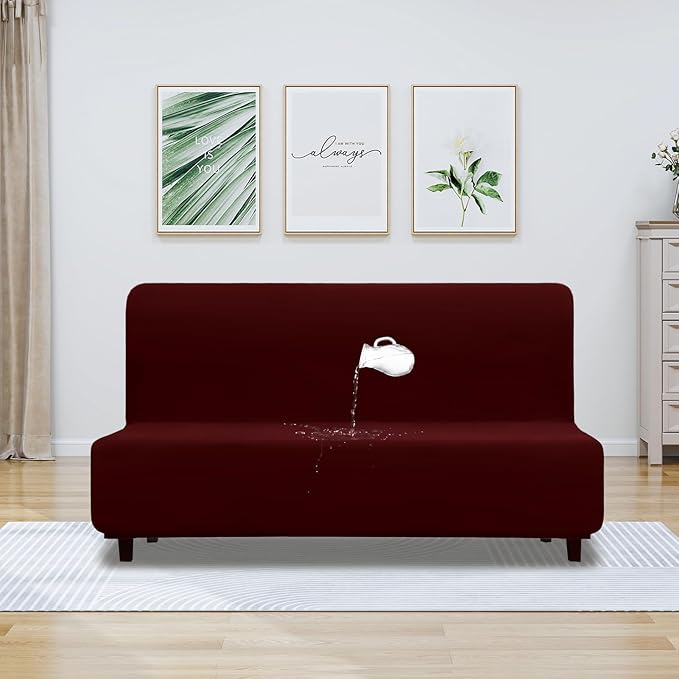 PureFit 100% Dual Waterproof Futon Cover, Couch Cover - Stretch Non Slip Fleece Sofa Covers Washable, Leakproof Furniture Protector for Kids, Pets, Dog (Futon, Wine) - Image 2