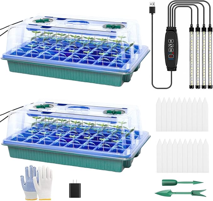 joyhalo Seed Starter Tray with Grow Light, 2 Pack 80 Cells, Thicken Plant Starter Kit with Humidity Dome, Adjustable Brightness Germination Kit, Indoor Gardening Plant Trays for Seeds Growing by Joyhalo