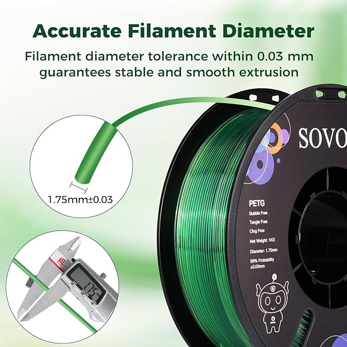 Sovol 3D Printer PETG Filament 1.75mm, Gradient Multicolors Filaments Material, 1kg (2.2lbs), Dimensional Accuracy +/- 0.03 mm, Fit Most FDM Printer, Green - Image 6