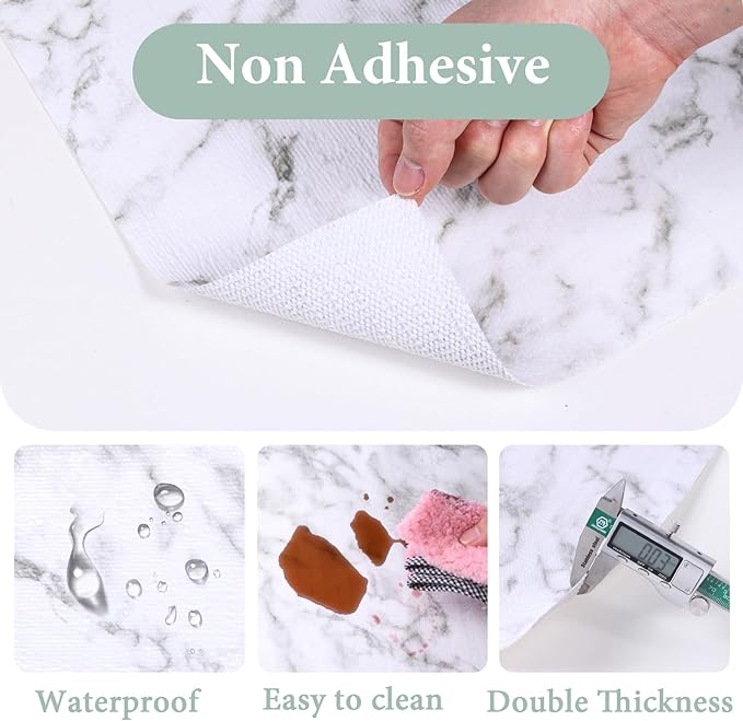 2-Layer Drawer and Shelf Liner for Kitchen Cabinet: 35.4 in X 39.5 Ft Non Slip Waterproof Shelf Paper Non Adhesive Refrigerator Liners White Marble Easy Liners for Bathroom with Knife Tape Measure - Image 4