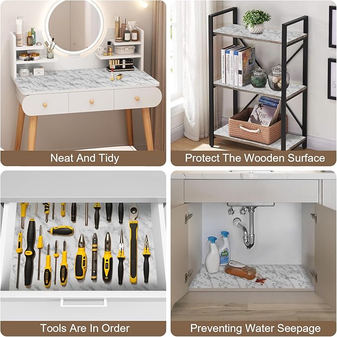 OcePor Non-Adhesive Drawer and Shelf Liner 12IN x 20FT，Non Slip Cabinet and Cupboard Liner, Kitchen Cabinet Liners for Shelves, Waterproof Drawer Shelf Liners for Cabinets/Bathroom Cupboard, Marble - Image 7