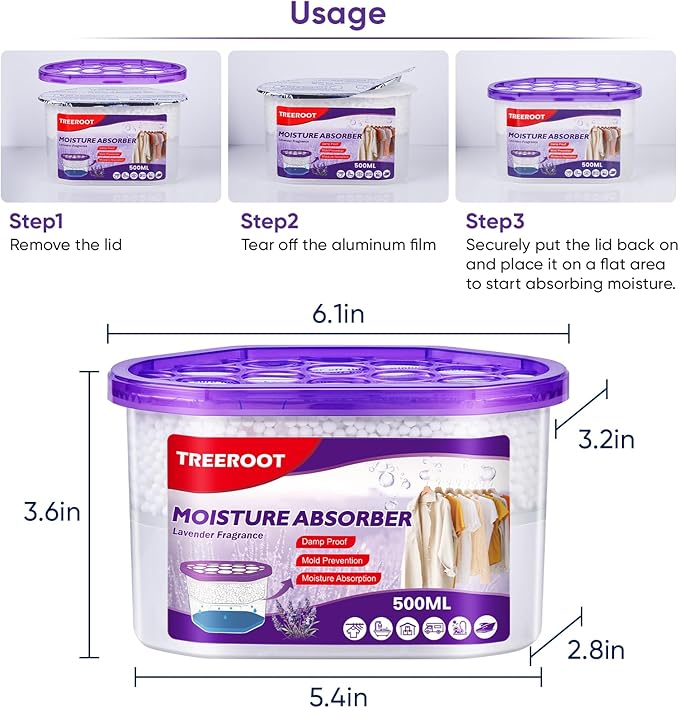 16 Pack Moisture Absorbers, 10.5 OZ Humidity Absorber Bucket, Moisture Absorbers for Closet, Dehumidifier Bucket for Wardrobes (Lavender Scent), Kitchens and Bathrooms - Image 9