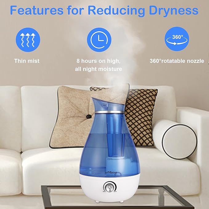 Cool Mist Humidifier - 2.5L Cool Mist Humidifiers for Bedroom Whisper Quiet, Ultrasonic Humidifiers for Baby & Nursery, Air Humidifier for Home Whole House, Easy to Clean, Plant Humidifier with 360° nozzle, Auto Shut-off - Image 2