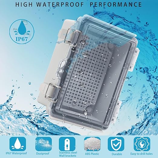 Outdoor Waterproof Electrical Box Junction Box Weatherproof IP67 ABS Plastic Enclosure Switch Router Project Box Electronics Enclosure with Mounting Plate Wall Bracket Clear 5.9"x3.9"x2.8" - Image 2