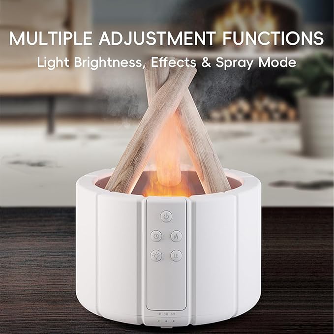 Campfire Flame Fire Diffuser, Bonfire Aromatherapy Essential Oil Diffuser, 250ml Wood Cool Mist Humidifier for Home,Bedroom,Office, Remote Control, Auto Shut-Off, Night Light, Gift (White) - Image 4