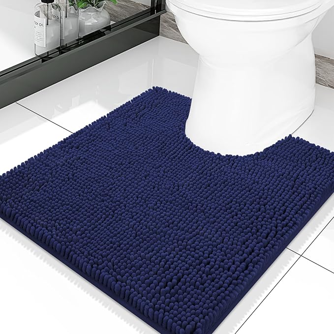 Smiry Luxury Chenille Toilet Rugs U-Shaped 20x20, Soft Absorbent Non-Slip Contour Bathroom Rugs for Toilet, Machine Washable Contoured Bath Mats, Navy Blue by Smiry
