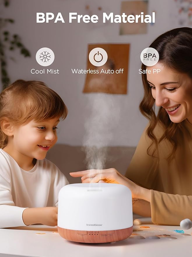 InnoGear 500ml Essential Oil Diffuser with Remote Control, Premium Ultrasonic Aromatherapy Diffusers Scent Humidifier Vaporizer Auto-Off Timer for Large Room Home, Yellow - Image 7