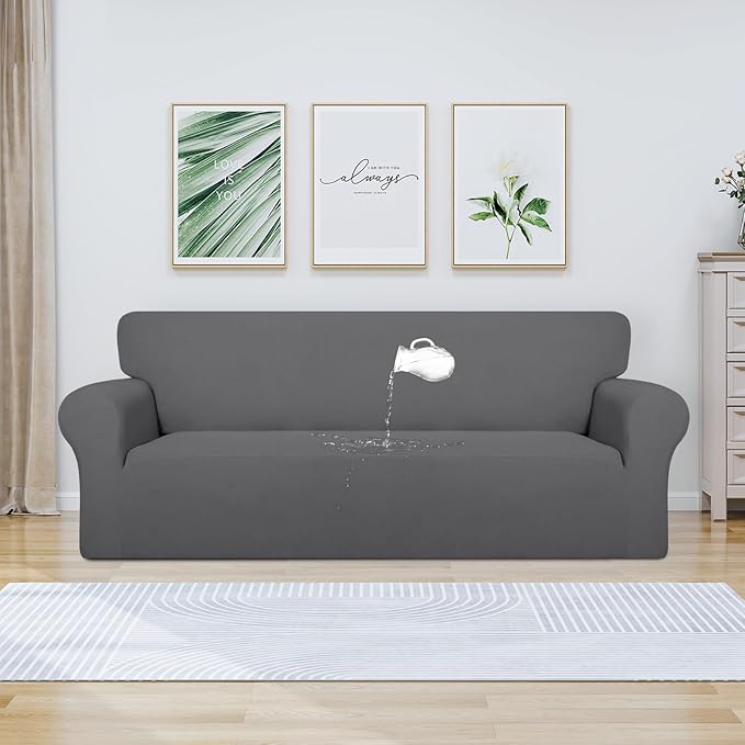 PureFit 100% Dual Waterproof Couch Cover Slipcovers for Couches and Sofas - Stretch Non Slip Fleece Sofa Covers Washable, Leakproof Furniture Protector for Kids, Pets, Dog (Sofa, Gray) - Image 2