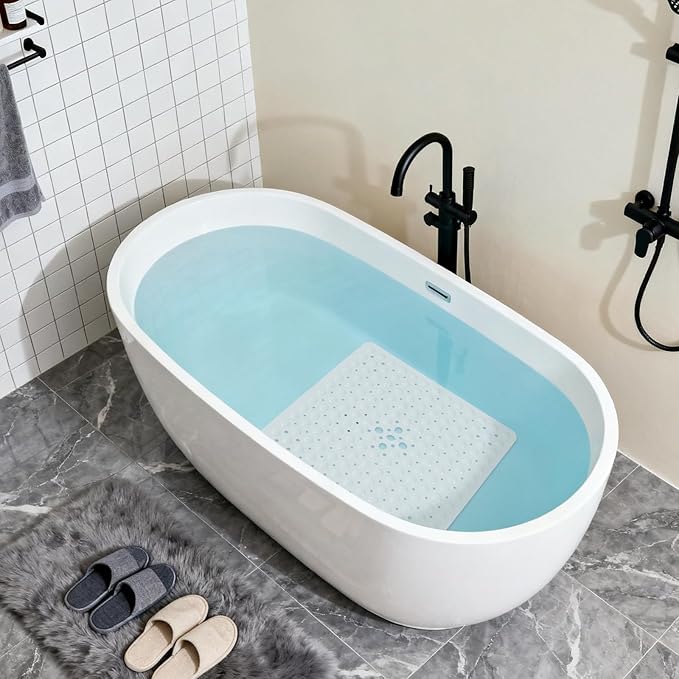 Anti-Slip Bathtub Shower mat, 20.8×20.8（Approximately 53×53cm） inch Soft Oversized Machine Washable Non-Slip Bathtub mat with Drainage Holes, Bathroom Floor Suction Cup.（1-Opaque White） - Image 4