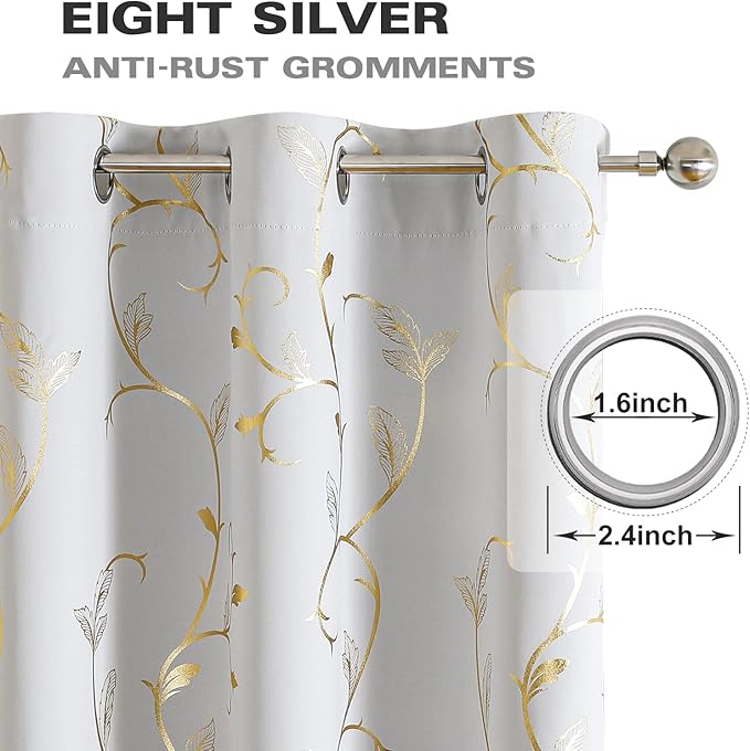 BUHUA Blackout Curtains 72 Inches Length,Thermal Curtain for Bedroom 2 Panels Set,Room Darkening Curtains with Shinny Wave Vine,52W×72L Greyish White - Image 5