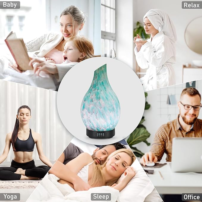 Essential Oil Diffuser 120ml Ultrasonic Aromatherapy Diffuser with Handmade Glass BPA Free, Auto Shut-Off 4 Timer Setting 7 Colors Changed LED for Home Yoga Office (Cobblestone) - Image 6
