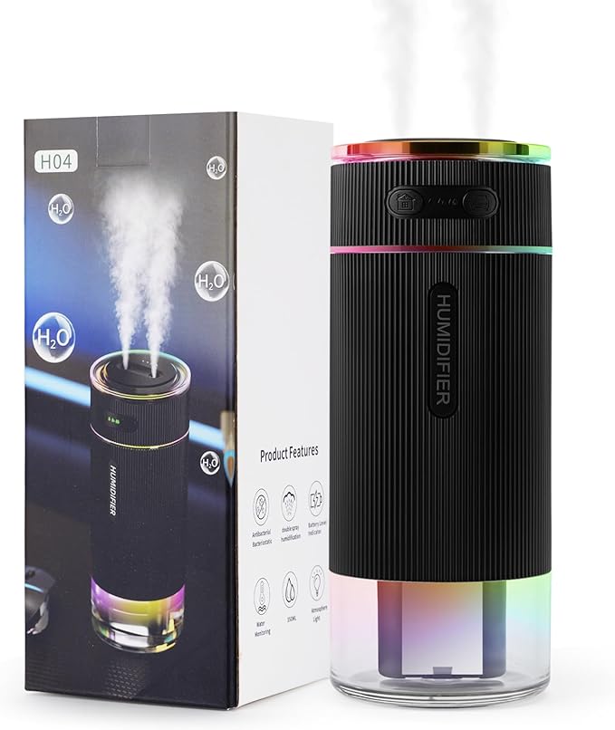 Portable Small Humidifiers for Travel, Mini Air Ultrasonic Humidifier with Filter Element - Cool Mist, Whisper Quiet, Nightlight, 350ML Tank, Car Modes, Perfect for Baby, Bedroom, Hotel, Desk, Plants by Unknown