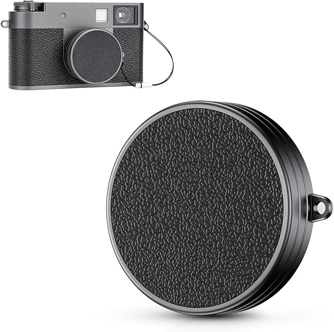 Fuji X Half Leather Texture Lens Cap, Aluminum Anti-Dust Anti-Scratches Lightweight Camera Lens Cover with Soft EVA Interior & Lanyard, Accessories for Fuji X Half Lens Protection Cover-Gray by JJC