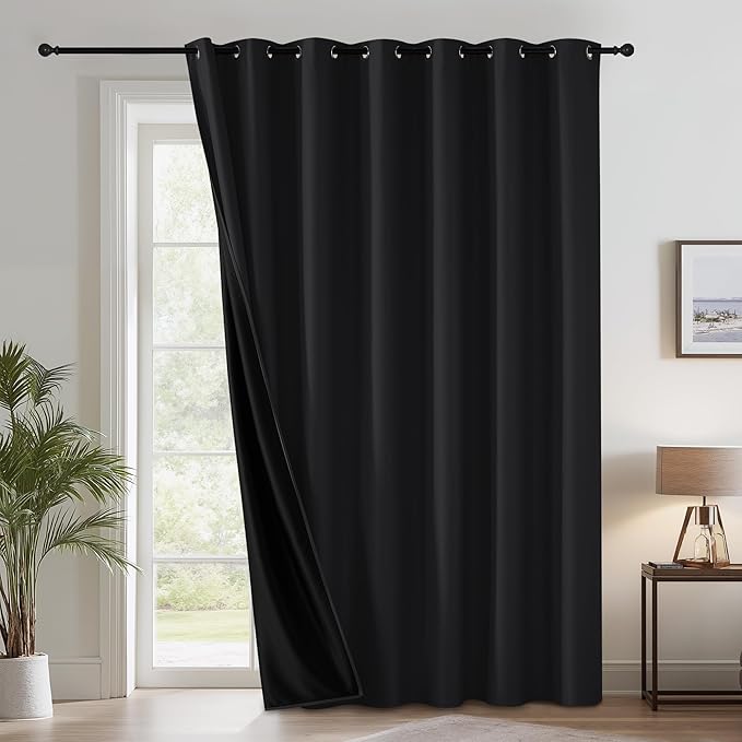 RYB HOME Extra Long 100% Blackout Room Divider Curtains for Bedroom 108 Inch Long, Extra Wide Privacy Sliding Door Blinds for Patio/Living Room/Dining, 1 Panel, W100 x L108, Black by RYBHOME