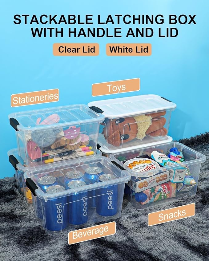Plastic Storage Bins with Lids 6 Pack, 7 Quart Storage Containers with Black Buckle Latch, Stackable Storage Containers for Home Pantry Office Classroom Organization, - Image 6