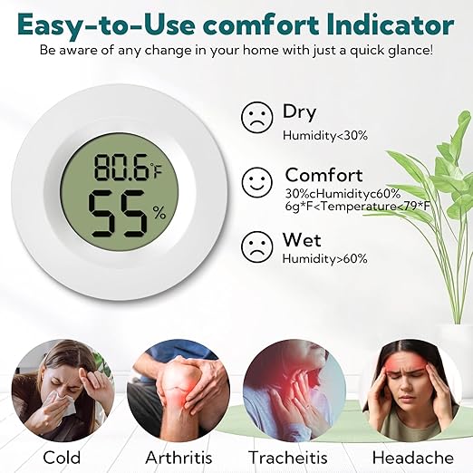 4-Pack Mini Hygrometer Thermometer Digital Humidity Meter Indoor/Outdoor Humidity Monitor with Temperature Sensor for Reptile Terrariums, Jars - Fahrenheit/Celsius White - Image 2
