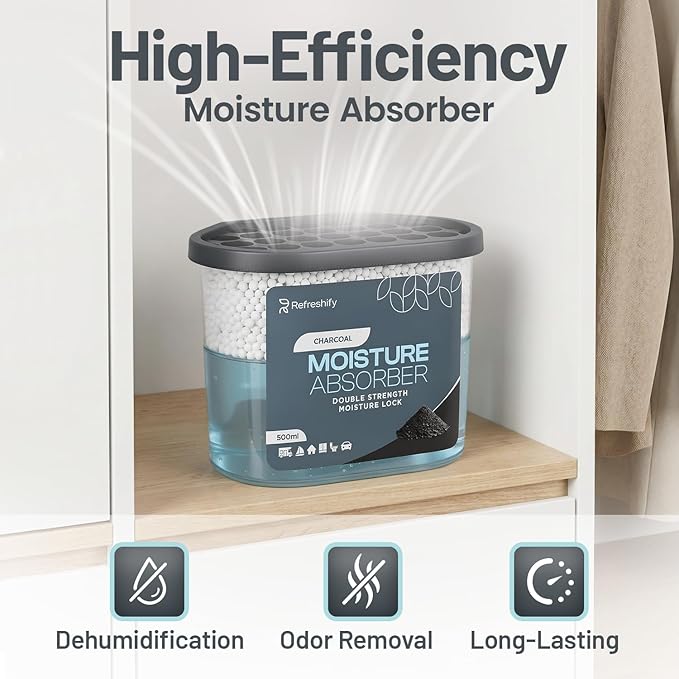 Premium Moisture Absorbers and Dehumidifier Tubs – High-Efficiency Closet Dehumidifier and Dehumidifier for Car, Odor Control Charcoal, 12 Pack, 7.5 Oz - Image 4