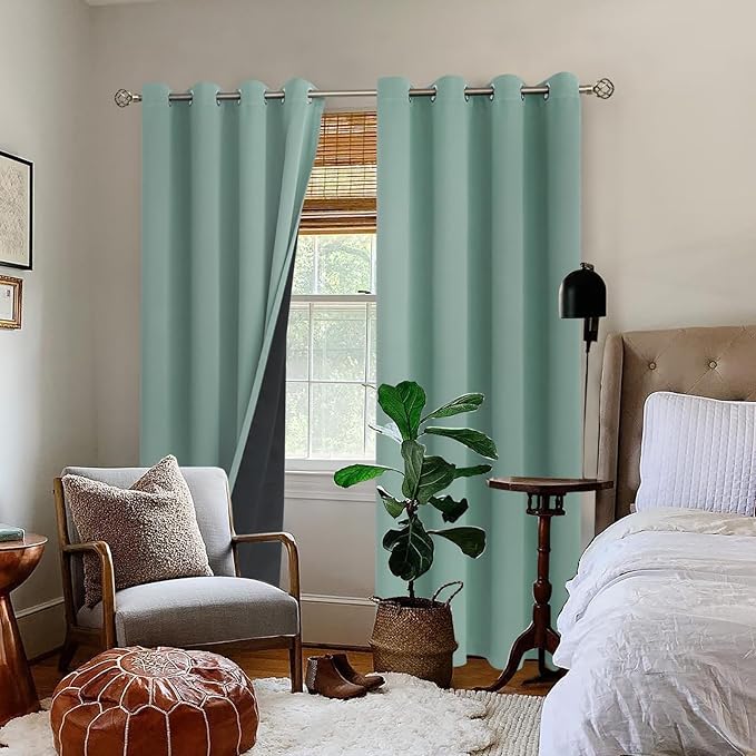 BGment Thermal Insulated 100% Blackout Curtains for Bedroom with Black Liner, Double Layer Full Room Darkening Noise Reducing Grommet Curtain (52 x 90 Inch, Frosty Green, 2 Panels) - Image 2