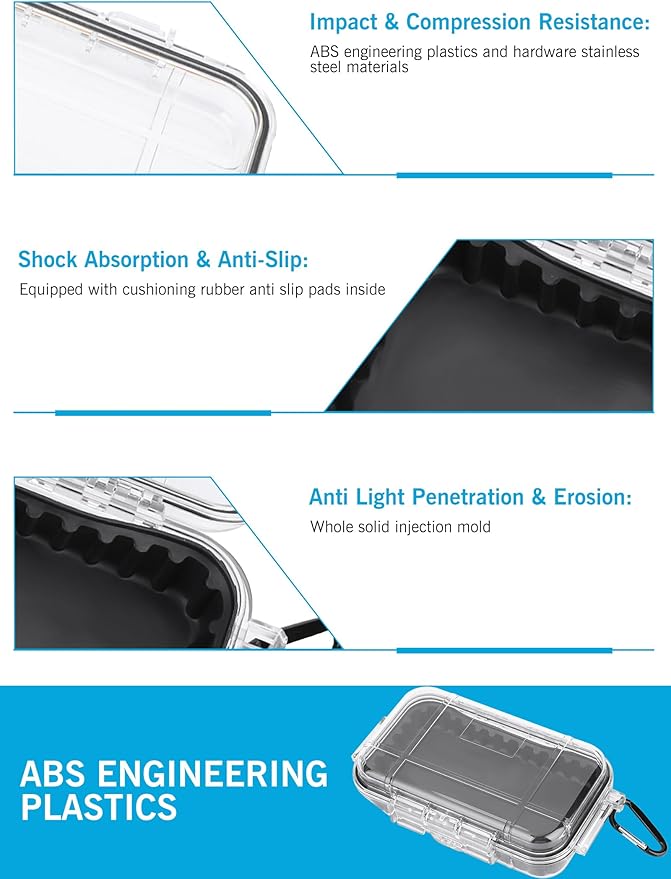 Waterproof Storage Case, Outdoor Sports Survival Equipment Sealed Box Dustproof Pressure Proof Dry Boxes for EDC Tools, Phone, Keys(Clear) - Image 3