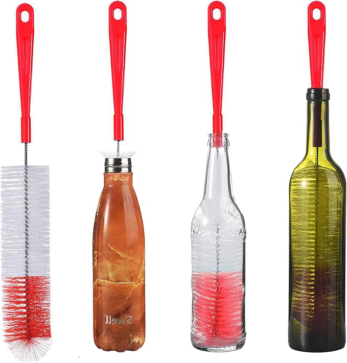 ALINK 16 inch Extra Long Red Bottle Cleaning Brush Cleaner for Washing Narrow Neck Beer/Wine/Thermos/Sport Well, Brewing Bottles, Hummingbird Feeder by ALINK