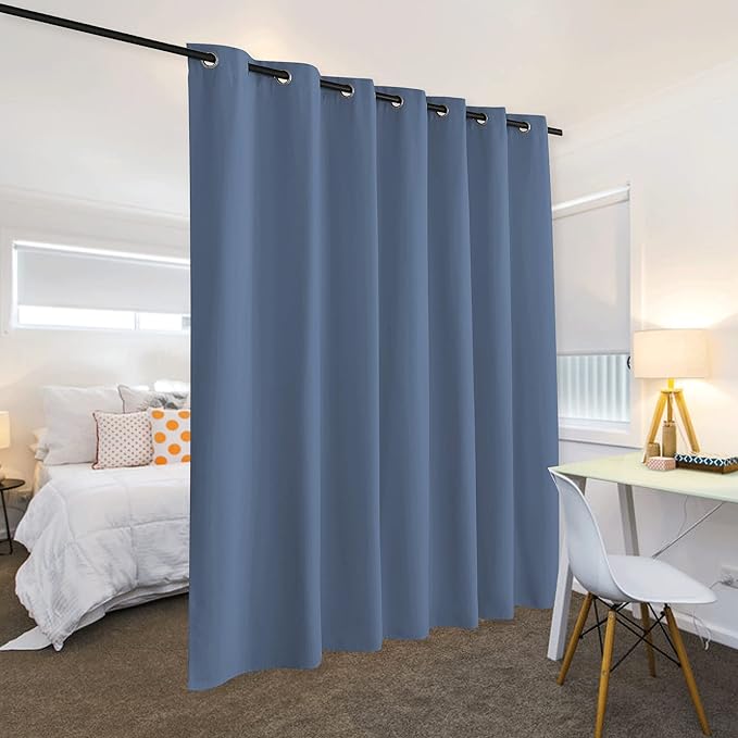 RYB HOME Privacy Curtain for Sliding Glass Door, Light Block Noise Reduce Insulated Curtain Screen Ceiling to Floor for Locker Room Basement Bedroom Closet, 100 inch Wide x 96 inch Long, Stone - Image 3