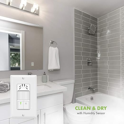 TOPGREENER Dual Tech Humidity Sensor Switch, Infrared PIR Motion & Air Moisture Detection, Bathroom Fan & Light Control, Adjustable Timing, Neutral Wire Required, UL Listed, TDHOS5, White - Image 5