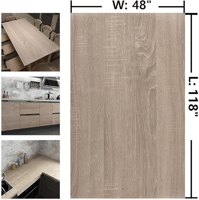 48x118inch Extra Wide Light Brown Wood Wallpaper Peel Stick Gray Oak Contact Paper Wood Vinyl Wrap for Cabinets Countertops Furniture Waterproof Bubble Free Design Natural Wood Contact Paper - Image 7