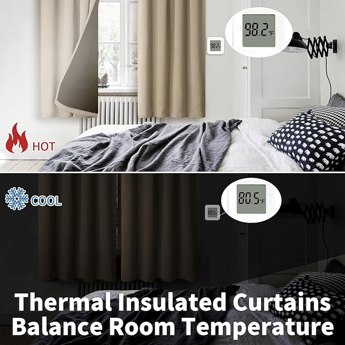 BGment 100% Blackout Curtains for Bedroom 63 Inch Length 2 Panels, Thermal Insulated Room Darkening Curtains Rod Pocket Soundproof Bedroom Living Room Window Curtains, Sand, Each 52 Inch Wide - Image 3